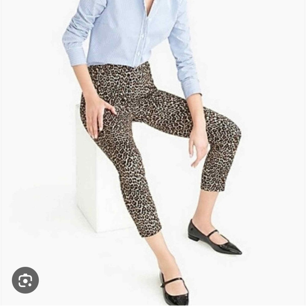 J Crew Fact Winnie Ankle Capri Pants 8 Cheetah Leopard Print Crop Faux Pockets